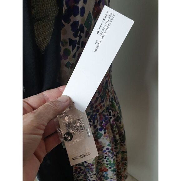 Women's Dress Sheer Sleeves Black Multi-Color Floral Versatile Dress Large NWT - Picture 7 of 8